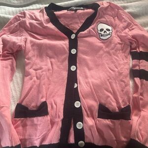 Sourpuss Pink and Black Skull Cardigan